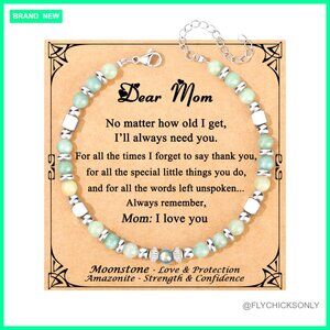 Adjustable Moonstone Amazonite Stainless Steel Bead Bracelet 7"